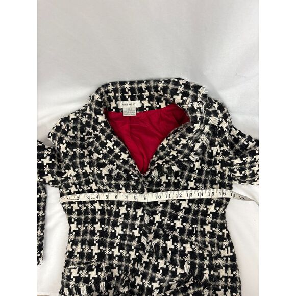 Nine West Houndstooth Coat Wool Blend Size S Black White Classic Winter Fall - Picture 10 of 11